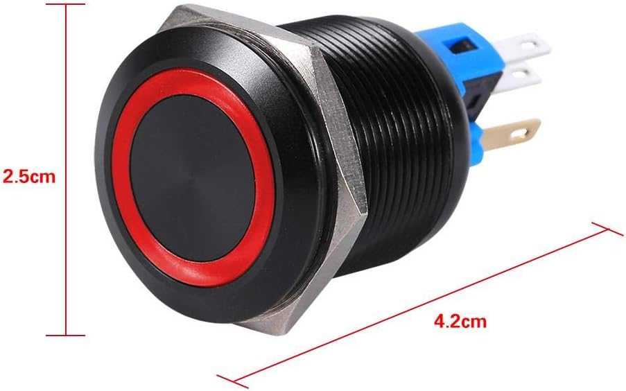 Aramox 22mm 12V LED Waterproof Self-Locking Latching Push Button Switch, Red LED, Zinc Alloy, Black, IP65 Rated - Image 4
