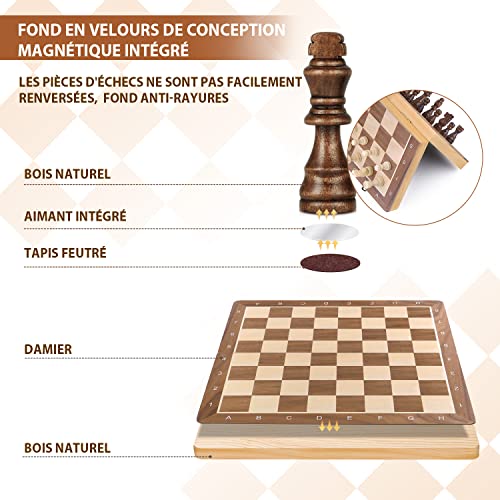 Peradix 2 in 1 Chess and Checkers Set Wooden Magnetic Chess Board with Double Checkers for Travel Foldable Toys and Gifts Educational Games for Adults and Children (38 x 38 cm)