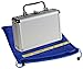 Dominoes Double 6, Two Tone with Black Dots, Jumbo Size, Brass Spinners, in Aluminum Case, Blue Mesh Drawstring Bag, Bundled Items