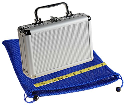 Dominoes Double 6, Two-Tone with BLACK Dots, Jumbo Size, Brass Spinners, in Aluminum Case _ Bonus Soft Nylon Mesh 9 x 12” Royal Blue Drawstring Carry Bag _ Bundled Items - Thumbnail 3