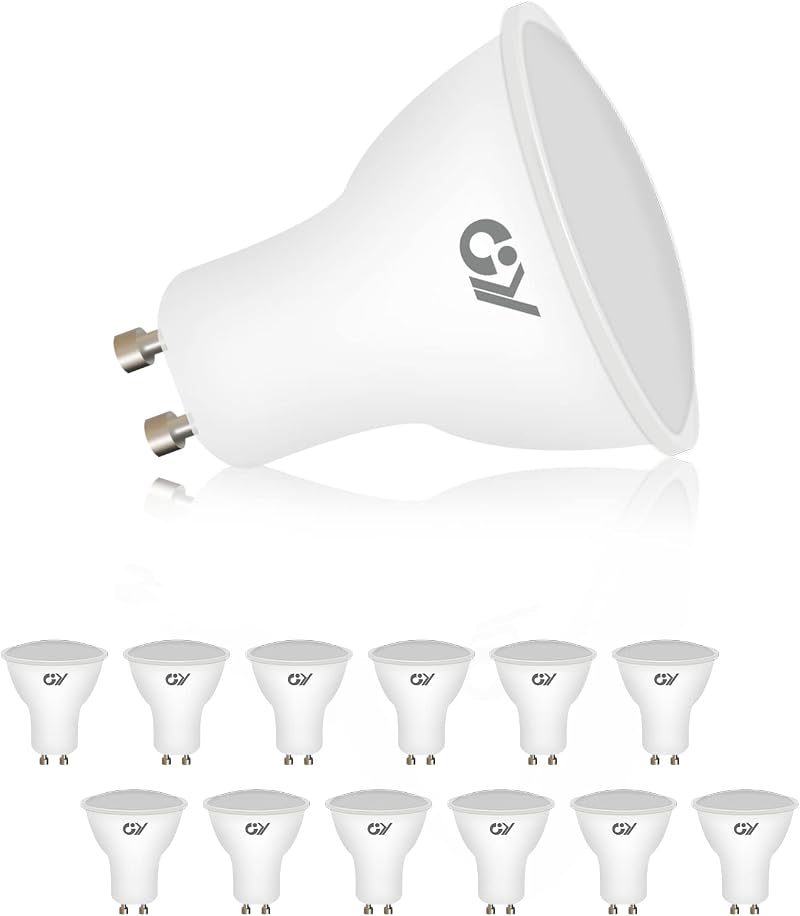 GY GU10 LED Bulbs 12 Pack 8W 6500K 800lm Non-Dimmable 120° Wide Beam