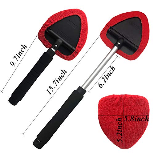 Car Windshield Cleaner Tool Set - Extendable Handle Car Window Windshields Washing Brush with 2 Removable Cloth and 1 Pack Microfiber Cleaning Cloth and 1 Brush