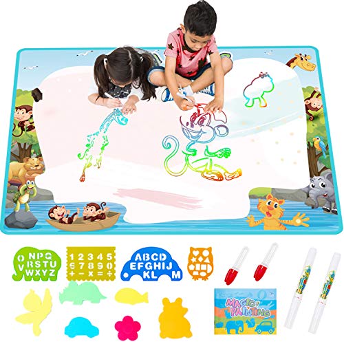 FREE TO FLY Extra Large AquaDoodle Water Drawing Magic Mat 2019 Updated Color Painting Doodle Board Aqua Doodle Magic Mat with No Mess, Educational Kid Toys Gift for Boys and Girls Age 3 4 5 6 7