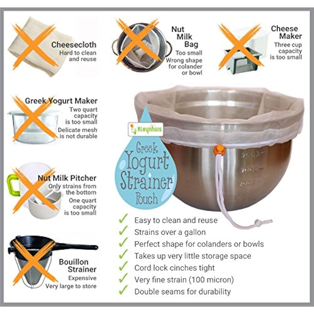 Greek Yogurt Strainer Pouch, UltraFine 100 Micron Nylon (16"X9