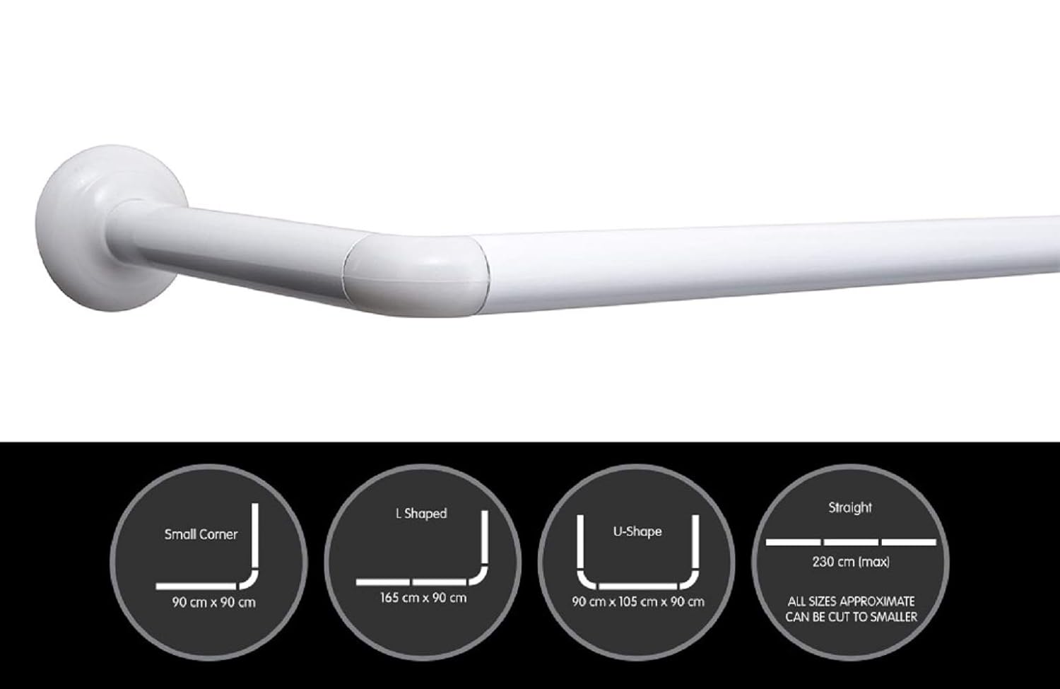 Aqualona 4 Way Shower Curtain Rail Kit Extendible up to 230cm Cut