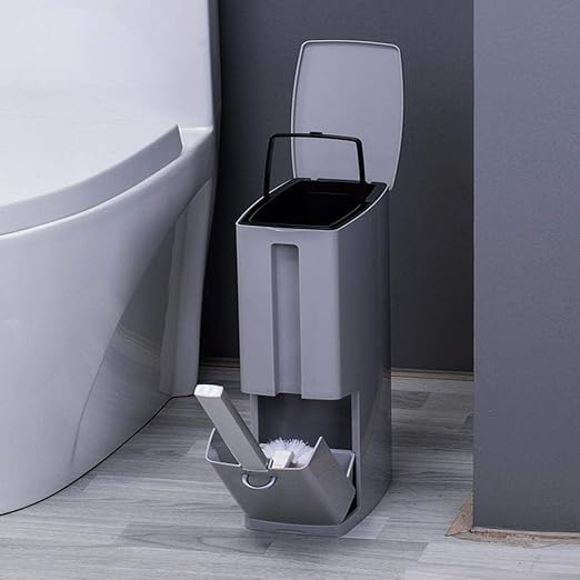 Dustbins 6L Narrow Plastic Trash Can Set With Toilet Brush Bathroom