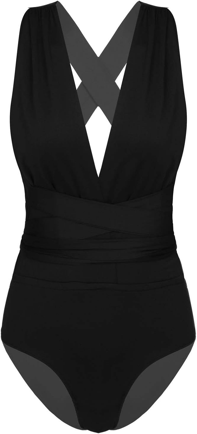 iiniim Woman Sleeveless VNeck Cross Back OnePiece Thong Swimsuit