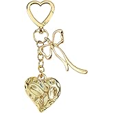 Pink Heart Bow Keychain Bag Charm for Women & Girls, Cute Golden Purse Charm Decor for Handbag, Wallet, or Car Keys