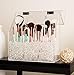 Acrylic Clear Covered Makeup Brush Holder with Dustproof Lid, Pearls Beads, Large Capacity for Cosmetic Brush Storage