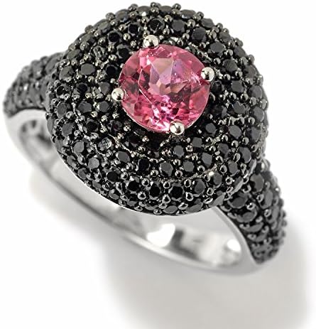 SS/ 2.53ctw Round Pink Tourmaline &amp; Black Spinel Cluster Ring SZ 5-10