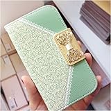 Umiko(TM) Mint Green Lace iPhone 4 Case, Fashion Bow Lace Green Leather Wallet Credit Card Flip Stand Skin for Girls Case Cover Apple iPhone 4 4S