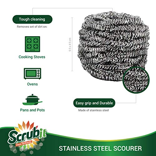 6-Pack-Stainless-Steel-Scourers-by-Scrub-It--Steel-Wool-Scrubber-Pad-Used-for-Dishes-Pots-Pans-and-Ovens-Easy-scouring-for-Tough-Kitchen-Cleaning