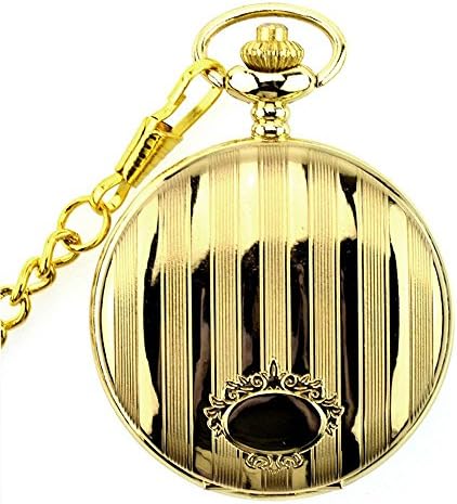SOKI Full Hunter Quartz Pocket Watch for Mens White Arabic Numerals with Gold Color Case