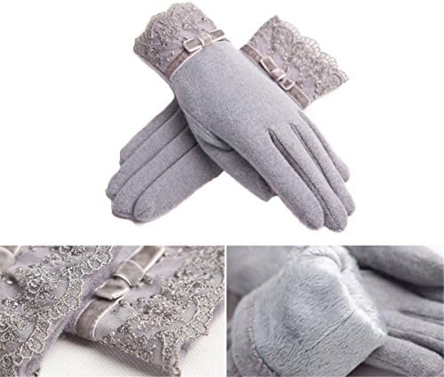 Apparelsales Womens Winter Double Layer Warm Fleece Gloves Mittens with Lace Smoke Grey