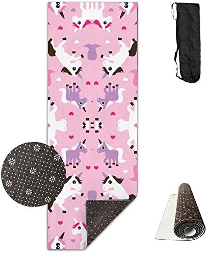 HHHSSS Long 70inch/wide 28inch Non Slip - Pink Unicorn Horse Love Pink Girls Exercise Mat For Yoga, Workout, Fitness With Carrying Strap & Bag