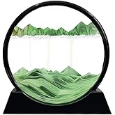 Aoderun Moving Sand Art Picture Round Glass 3D Deep Sea Sandscape in Motion Display Flowing Sand Frame Relaxing Desktop Home Office Work Decor (12", Green)