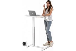 CROWNFURN Overbed Bedside Table with Wheels,Height Adjustable Bedside Table for Recliner,Rolling Standing Desk for Home Hospital,White