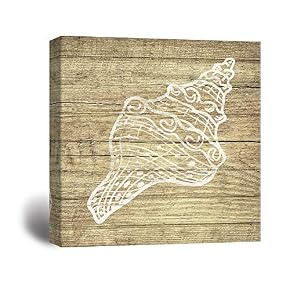 Wooden Background Conch Line Drawing for Living Room