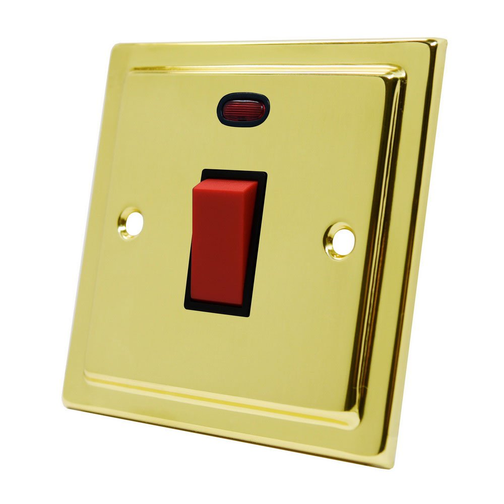 Victorian Polished Brass 45A Cooker Switch Black Insert 45 Amp DP
