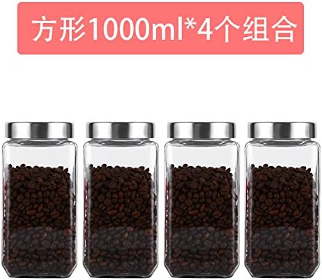 XINGMEI Jar/Glass/seal tank/moistureproof/Glass bottle/dried fruit/grain/storage tank/tea jar/medicine/milk powder/storage bottle/honey bottle,4 square 1000ML