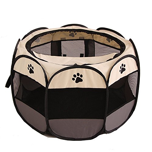 UNFADE MEMORY Portable Foldable Pet Playpen, Indoor/Outdoor, Dog/Cat/Puppy Exercise Pen Kennel, Removable Mesh Shade Cover, Dog pop up Silhouettes pet Pen - Gray, M - Thumbnail 3