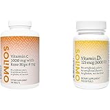 Amazon Brand - Solimo Vitamin C 1000 mg with Rose Hips 8 mg, 300 Tablets, Ten Month Supply & Solimo Vitamin D3 125 mcg (5000