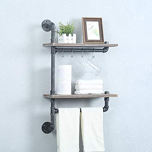 MBQQ 2Tiered Industrial Pipe Bathroom Shelves Wall Mounted,Rustic 19.6