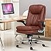YAMASORO Ergonomic High Back Executive Office Chair, PU Leather Computer Gaming Desk Chair Brown with Flip-Up Arms, Swivel, Capacity 330LBS