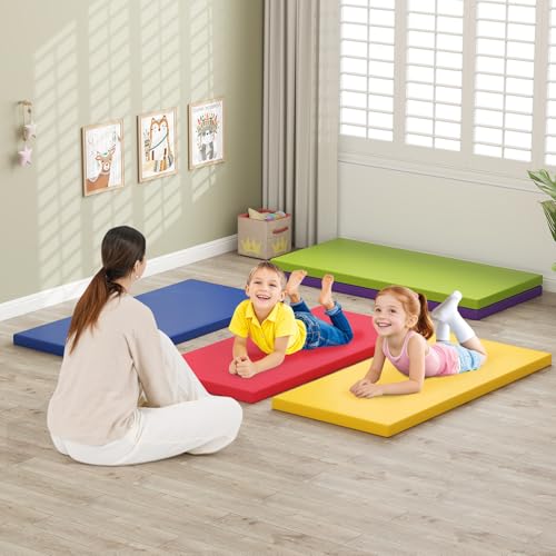 DORTALA 5 PCS Kids Rest Mats, 2-Inch Thick Rainbow Sponge Nap Mats w/PU Covers, Portable Toddler Sleeping Floor Mat, Napping Floor Mat for School Travel Home