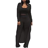LKOUS Womens 3 Piece Lounge Sets Tank Tops Stretch Pants and Open Front Long Cardigan Loungewear 2026