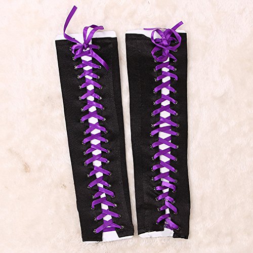Lace Up Satin Gloves,Womens Full Length Fingerless Lace Up Arm Warmer Satin Gloves,For Weddings, Engagements, Parties, Holidays (Purple)