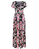 Styleword Women's Summer V neck Floral Maxi Long Dress(Black,L)