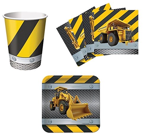 Construction Zone Birthday Party Supplies Set Plates Napkins Cups Kit for 16