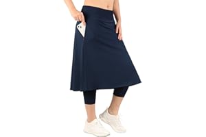 BELE ROY Womens Athletic Skirted Leggings with Pockets High Waisted Knee Length Skirts with Capris Leggings for Tennis