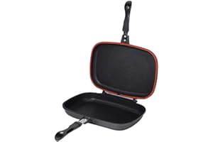 Double-Sided Portable BBQ Grill Pan, Flip Non-Stick Frying Pan Safe Anti-scalding Handle Double Omelette Pan Cookware Stove S