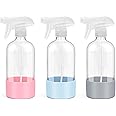 Rionisor Glass Spray Bottles with Silicone Sleeve Protection, Empty 16 oz Refillable Containers, Reusable Spray Bottles with