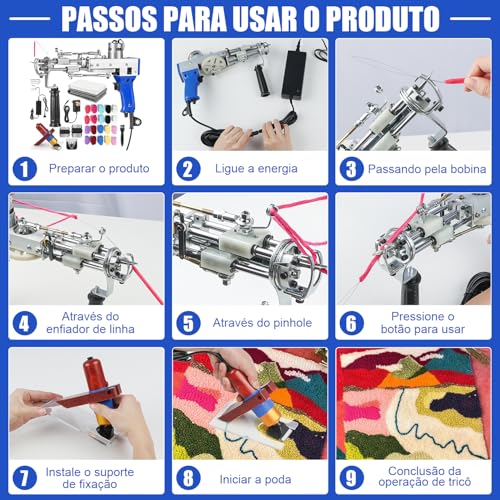 Arma de Tufos de Tapete, Kit Iniciante de Pistola de Tufos de Tapete com Aparador de Carpetes, kit de Tufos de Tapete de Pilha de Corte 2 em 1, Pistola Elétrica Rug Tufting Gun com Velocidade