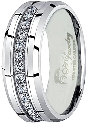VPKJewelry Tungsten Carbide Silver 13 CZ Men Women Wedding Engagement Comfort Fit Band 8 or 6 mm Ring (tungsten 8 mm, 11.5)