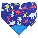 Reversible Dino/Blue Stripes Soft Cotton Baby Teething Bandana, Teething Bib, Drool Bib (Dinosaur)