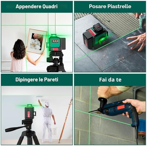 HYCHIKA Livella Laser Autolivellante 3x360°, Livello Laser con Treppiede, 2 x 3000mAh Batterie, 1 Cavo di Ricarica, 2 Borse in Tessuto e 1 Telecomando, IP54