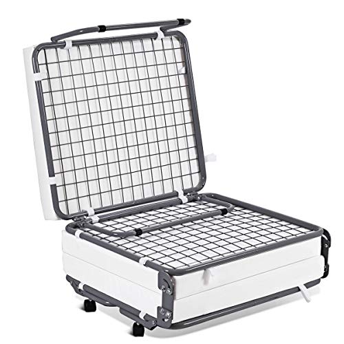 Folding Ottoman Mattress Convertible Sofa Bed with Casters Lounge Sleeper Polyester Fabric Surface (White)