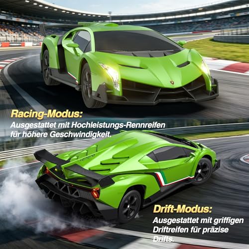 Lamborghini Remote Controlled Car from 6-12 Years, 1:24 RC Drift Car with 2 Rechargeable Batteries and 2 Sets of Interchangeable Tyres 25 km/h, Toy Gifts for Boys from 6 7 8 9 10 11 12 Years
