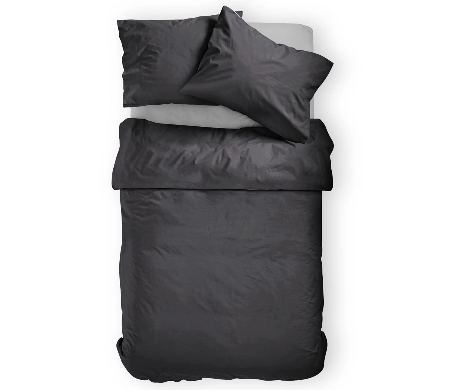 Casalinga Home 100% Super Soft Brushed Microfibre Single Bedding Set, Malachite Green, 135x200 cm Duvet Cover + 80x80 cm Pillow Case, Especially Suitable for Allergy Sufferers, Charcoal Grey