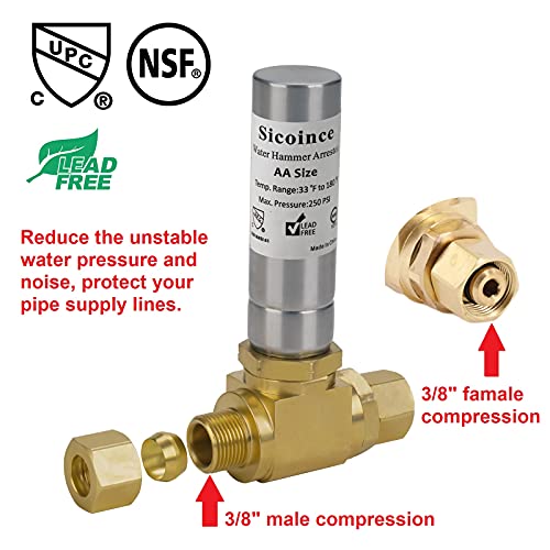 sicoince Water Hammer Arrestor For Dishwasher and Toilet 3/8 inch Male