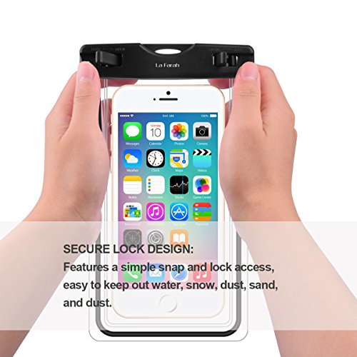 La Farah Waterproof Phone Pouch, Waterproof Phone Bag With Lanyard For Kayaking Skiing Sledding Boating Surfing For iPhone 8 8 Plus 7 7 Plus 6 6S Plus SE Samsung Galaxy S9 S8 S7 S6 Moto G4 G5-Black
