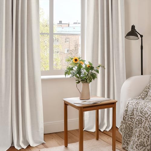 DEFYNEE 100% Blackout Curtains with Concealed Tabs, Linen Look Set of 2 Opaque Curtains Rod Pocket for Bedroom or Living Room - H245 x W140 cm, Cream