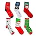 Great Value New Year Gift Cute Funny Cartoon Pattern Colorful Fuzzy Cotton Casual Crew Thin Dress Festive Holiday Santa Christmas Socks, One Size Multi-Colors 6-Pack