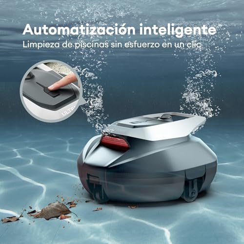 Robô Limpador de Piscinas, 90Min, 80m², Poste Livre de Recolha, Estacionamento Automático, Aspirador de Piscina Sem Fios com 2 Motores, 5200mAh, para Piscina Elevada e Subterrânea