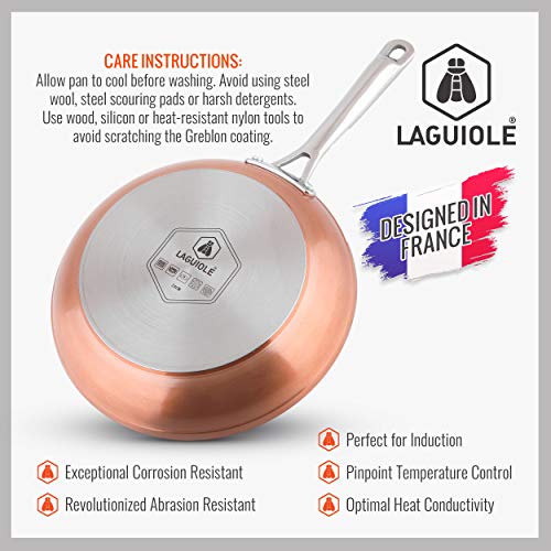 Laguiole 10" Nonstick Copper Frying Pan with Lid Greblon Ceramic