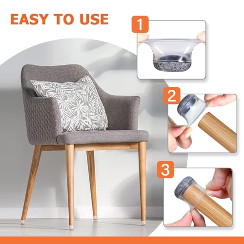 GICUNK 32 Pieces New Rubber Pads for Round Chairs, Silicone, Chair Leg Stoppers, Transparent Chair Feet Covers for Wooden Floors(Suitable for: 13-22.9 mm)